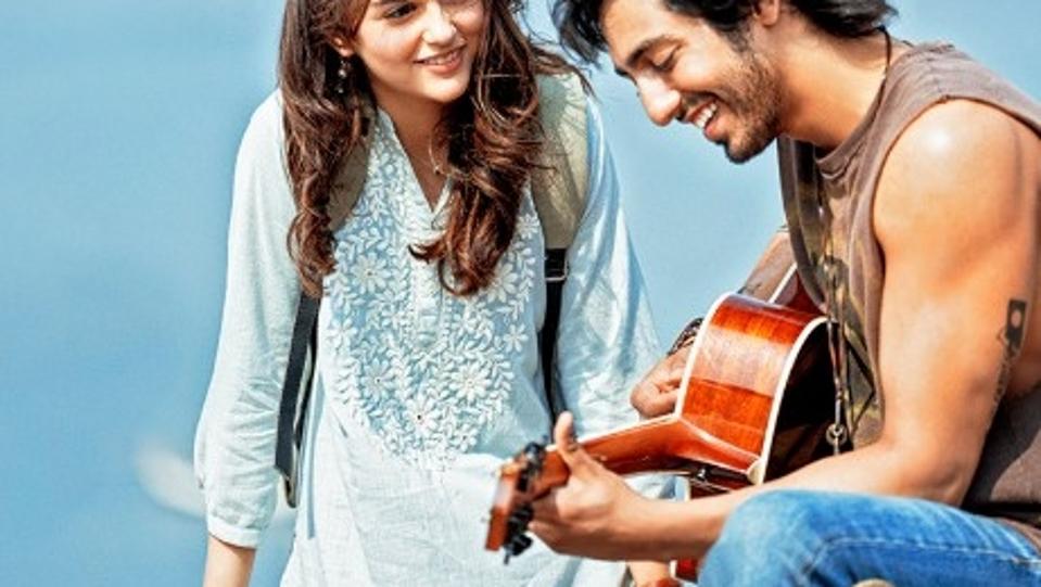 Indian actors Ahaan Panday and Aneet Padda on a poster of their debut film 'Saiyyaara'.