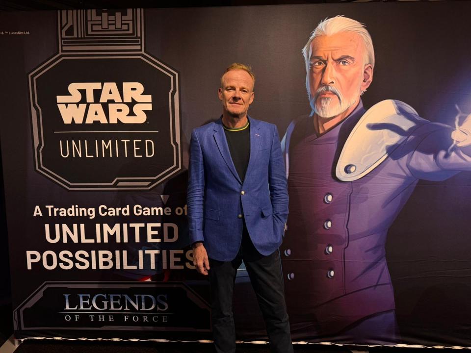 Alistair Petrie attends an event highlighting the latest Star Wars Unlimited card set Legends of the Force.