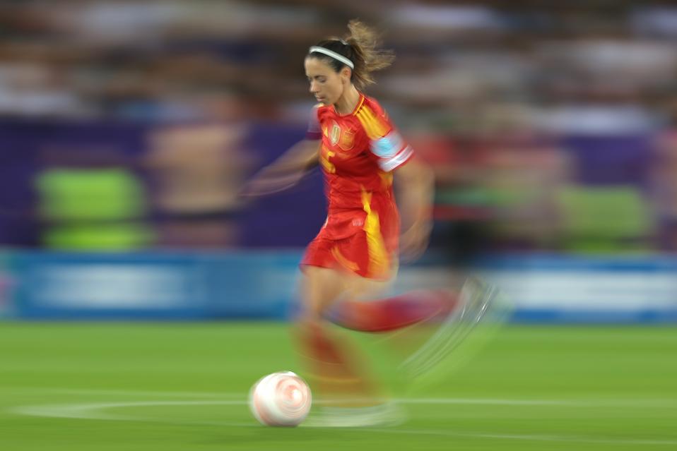 Aitana Bonmatí on the ball as Spain takes on Germany at the Euros.
