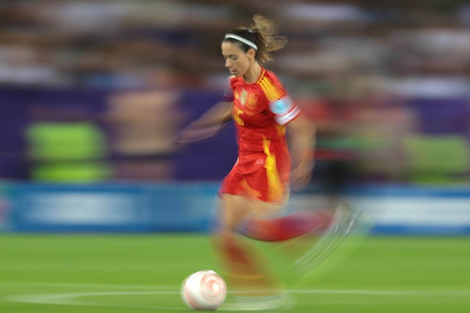 Aitana Bonmatí on the ball as Spain takes on Germany at the Euros.