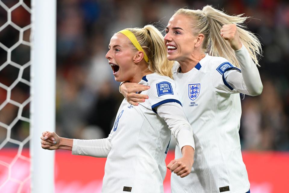 Chloe Kelly and Alex Greenwood of WSL teams Arsenal and Manchester City, respectively, and England 