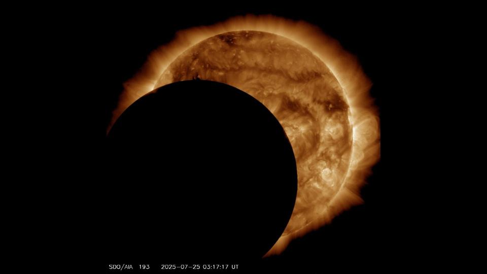 NASA's Solar Dynamic Observatory captured a rare solar eclipse from Earth orbit on July 25, 2025. 