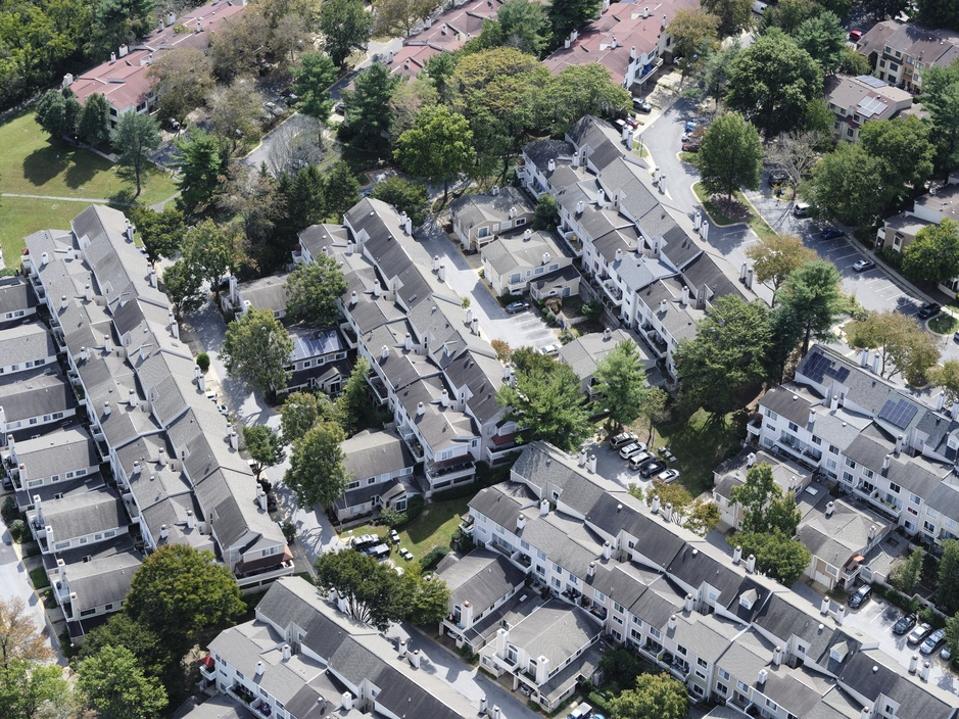 USA, Maryland, Aerial view of suburban community in Montgomery County