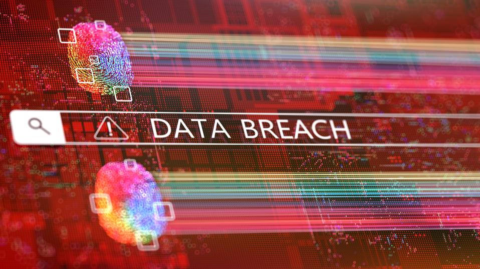 Data breach in search box asgainst fingerprint background.