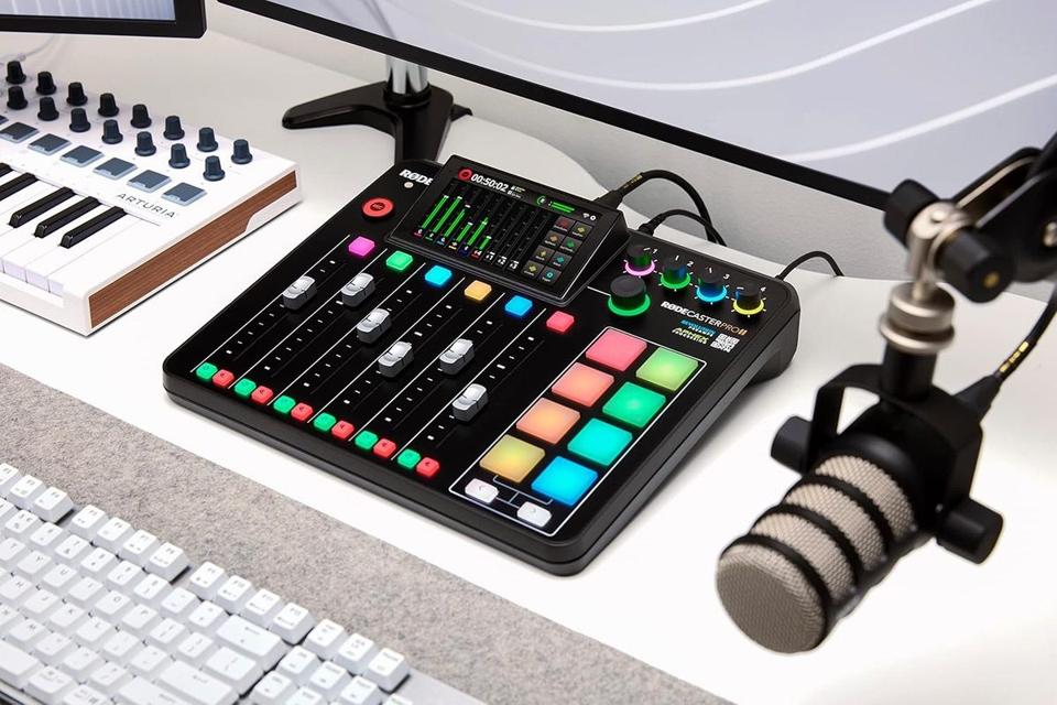 RØDECaster Pro II with microphone in a studio