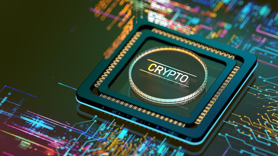 Crypto coin on a pc chip for the best crypto stocks to buy in August 2025.