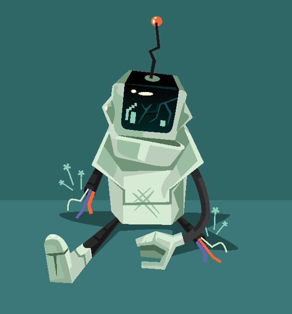 Broken robot character. Error web page concept