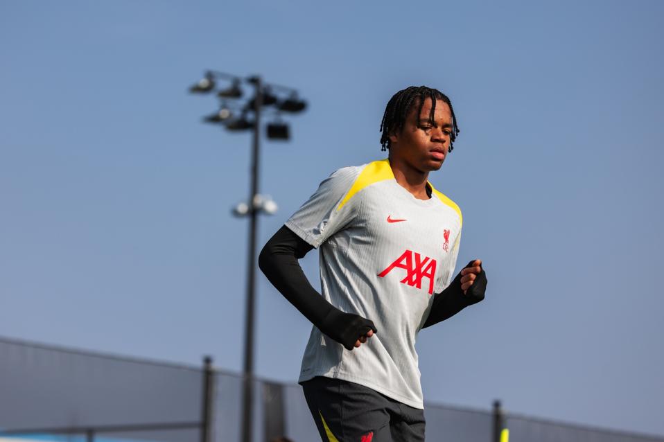 Soccer player Rio Ngumoha training at Liverpool.