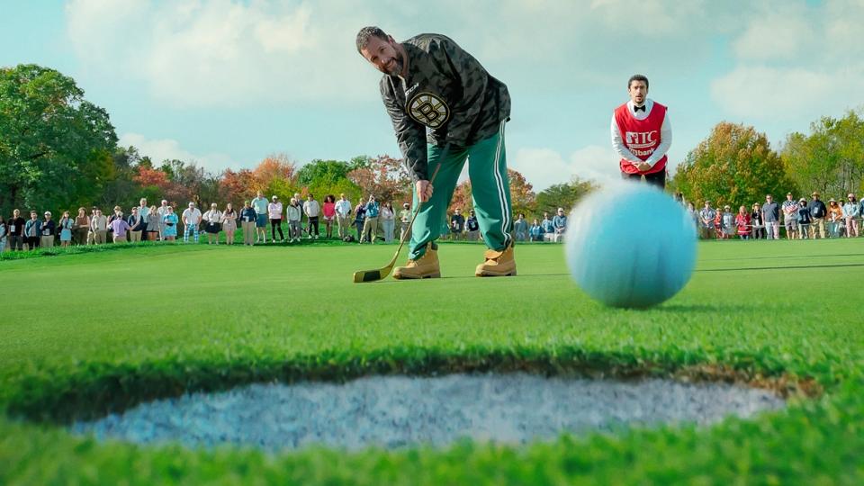 Adam Sandler and Benito Antonio Martínez Ocasio (aka Bad Bunny) in "Happy Gilmore 2."