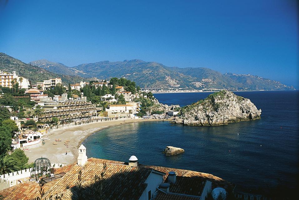 Mazzaro beach and Isola Bella, Taormina, Sicily