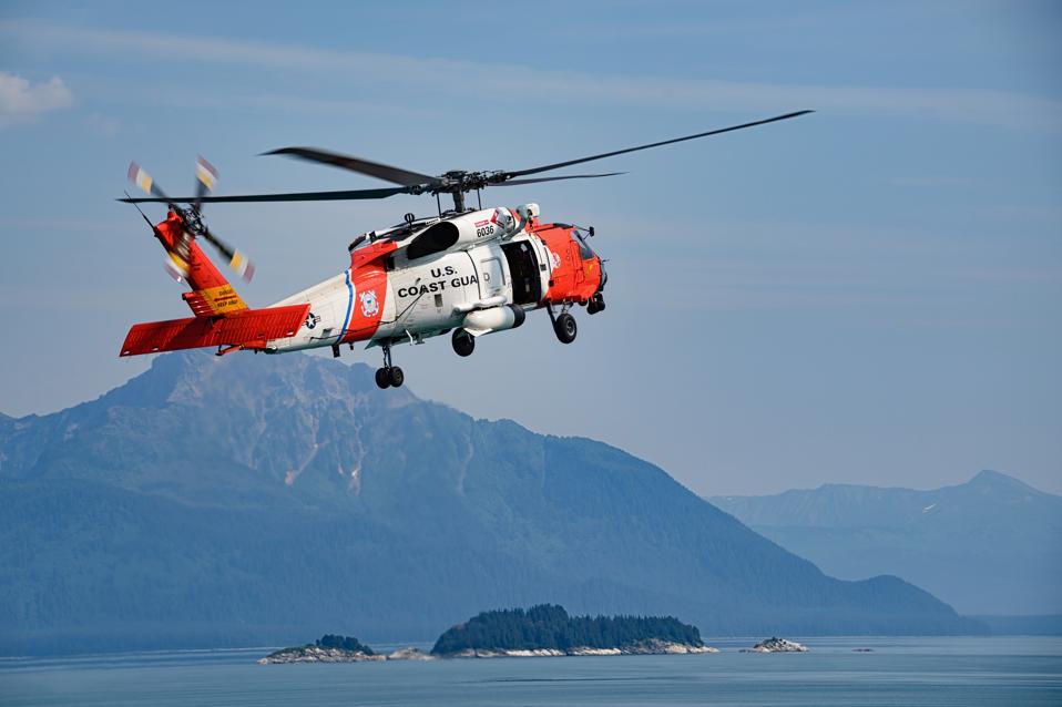 Coast Guard helicopter above the Inside Passage