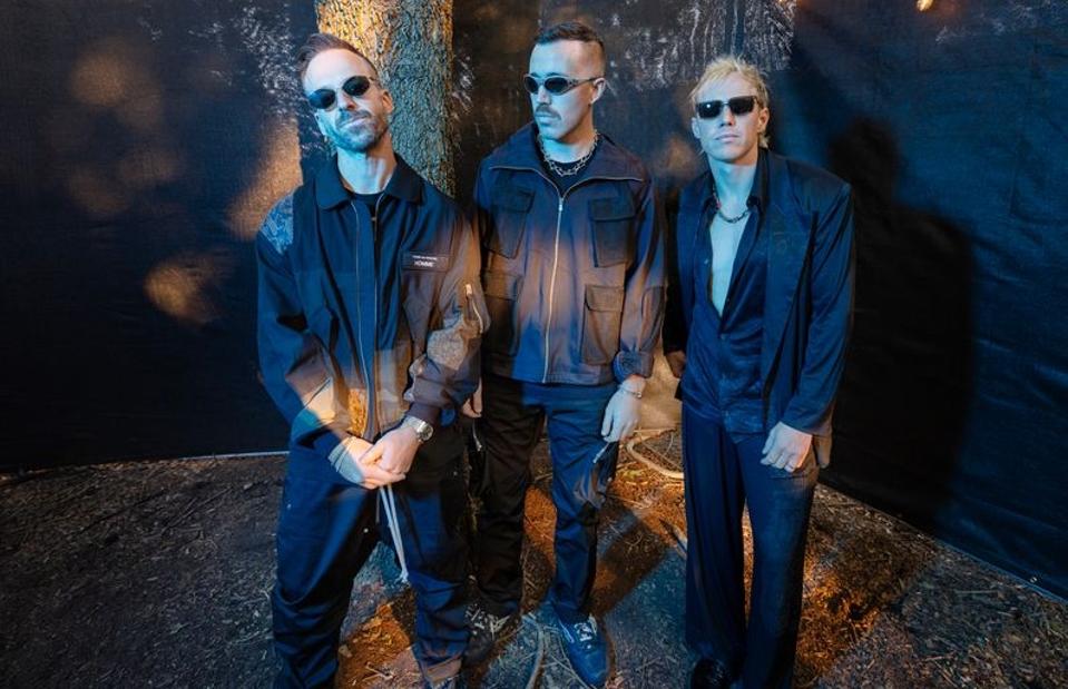 Rüfüs Du Sol poses backstage prior to a headlining performance on day three at Lollapalooza. Saturday, August 2, 2025 at Grant Park in Chicago, IL (Photo by Barry Brecheisen)