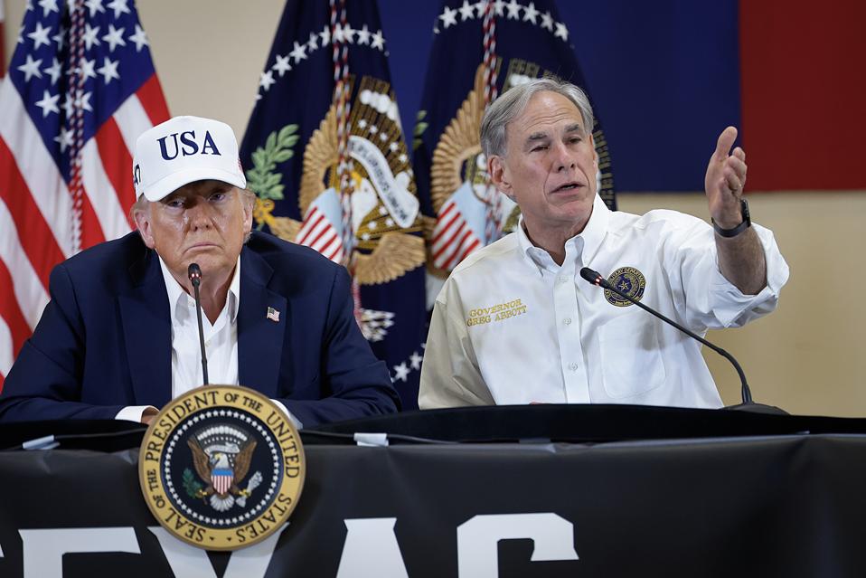 President Trump Tours Devastation In Texas After Deadly Flash Flooding