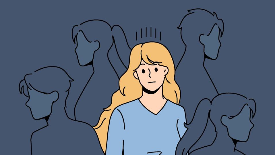 Sad woman feel lonely in crowd