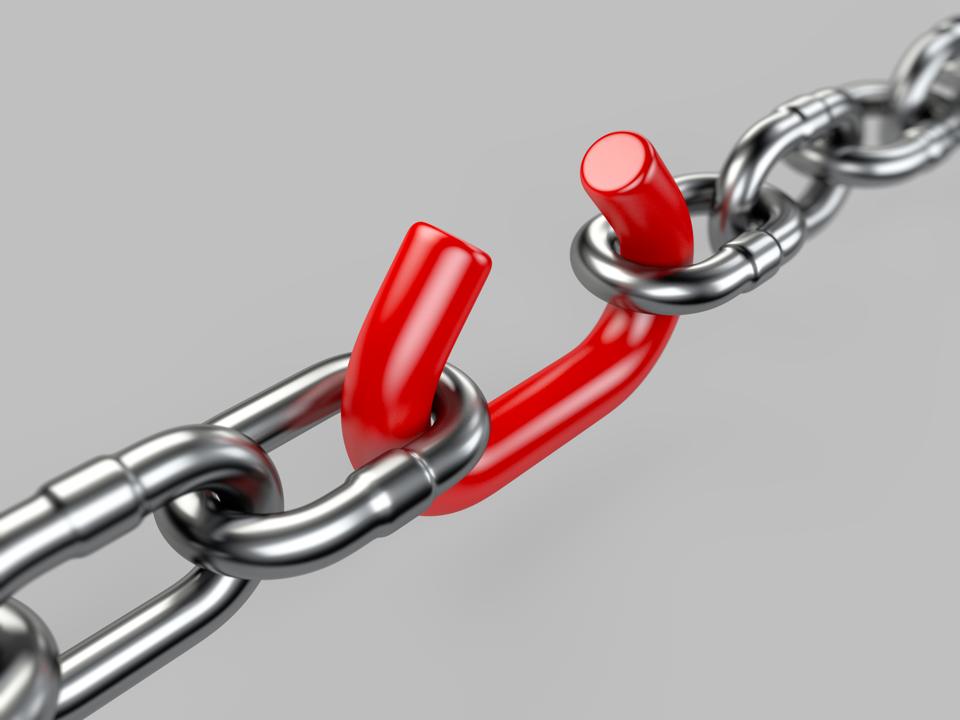 Steel chain with red brooken link