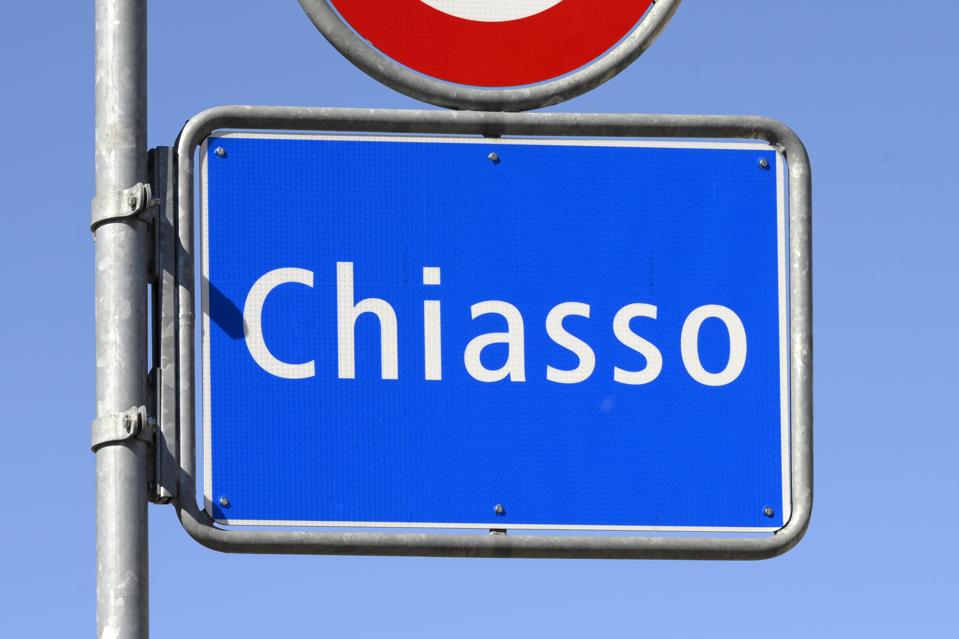 Place-name sign Chiasso, Switzerland