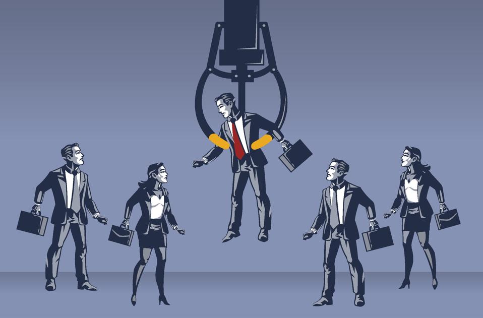 Businessman Picked By Fish Crane Machine Blue Collar Illustration Concept