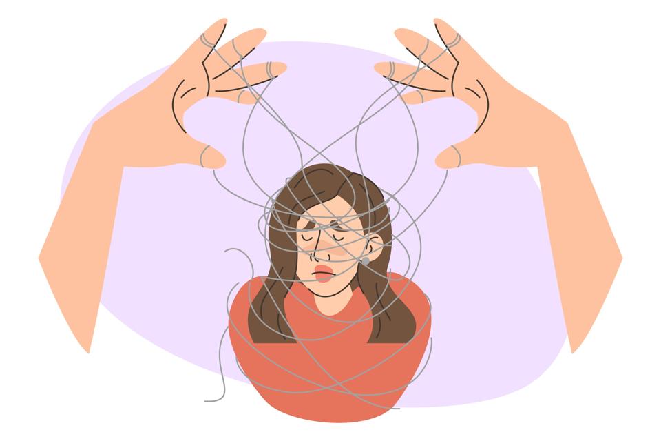 Emotional abuse vector isolated. Suffering woman