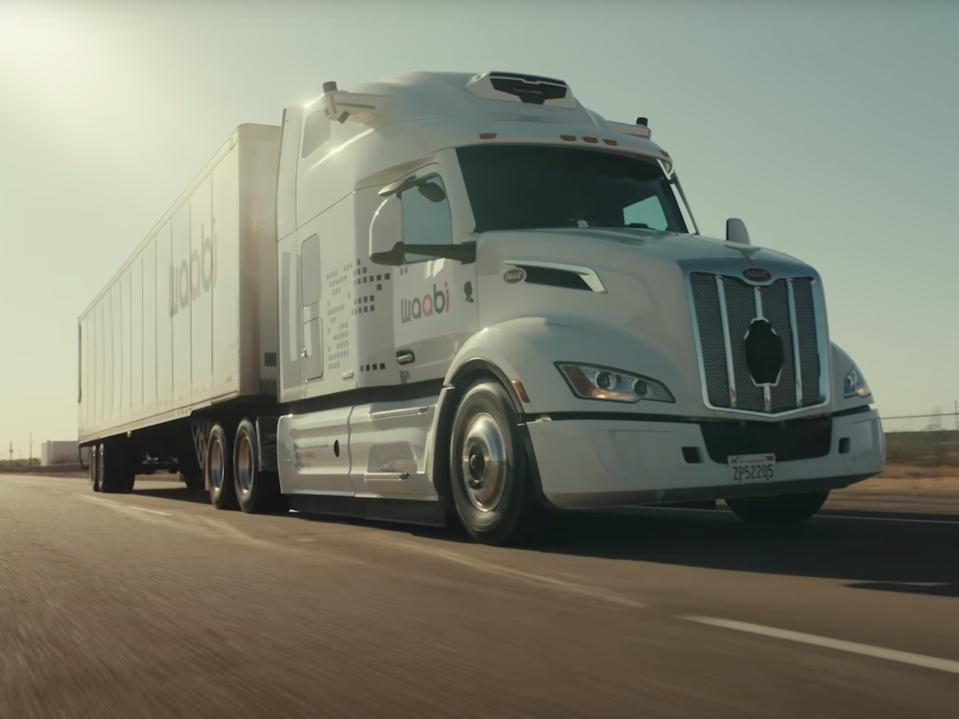A Waabi truck testing self-driving freight services on the open road.