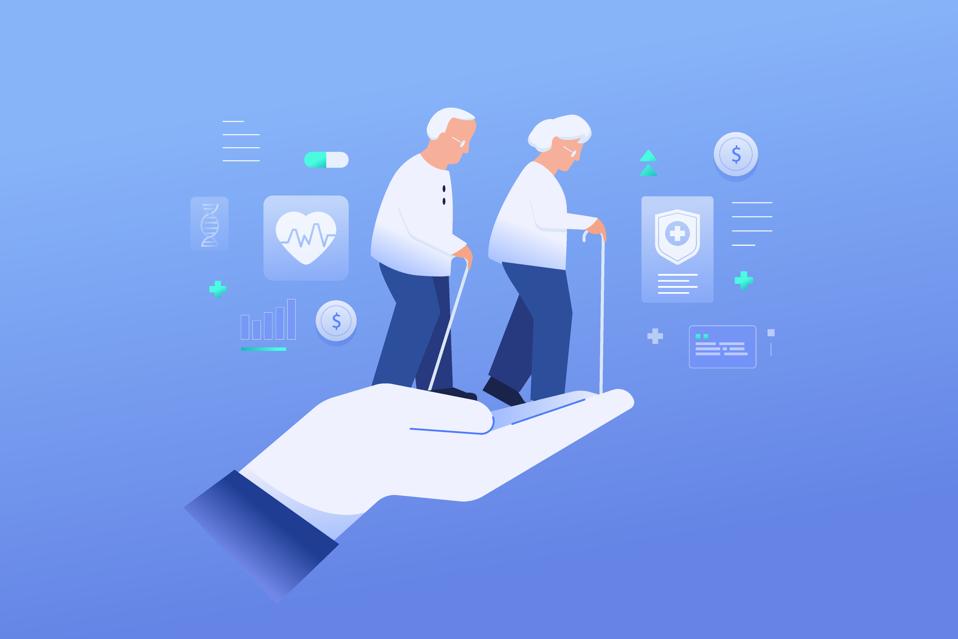 Aging Society Long Term Care, Aging Population elderly care concept illustration
