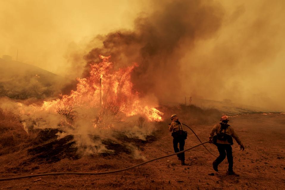 Firefighters Battle Canyon Fire North Of Los Angeles