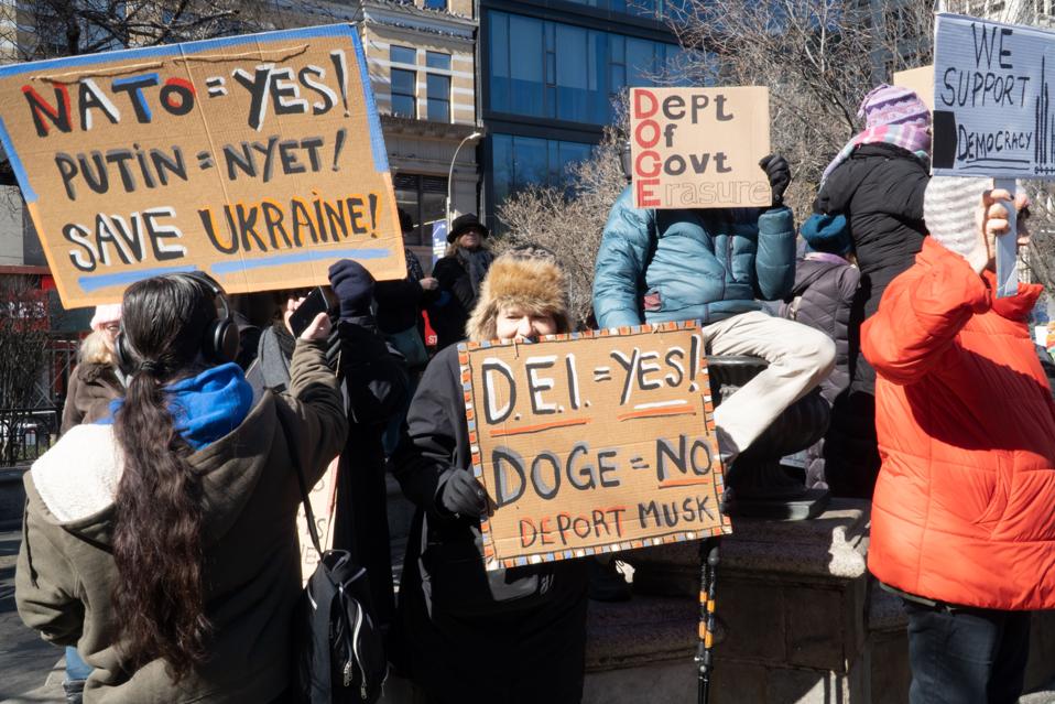 Homemade signs express a variety of viewpoints, Union Square, New York, New York