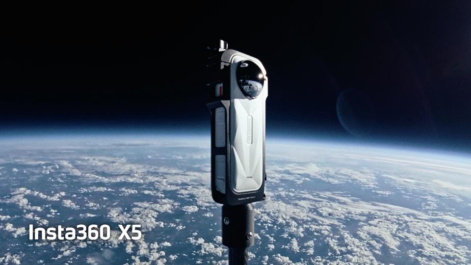 Insta360 X5 Satin White Limited Edition in space.