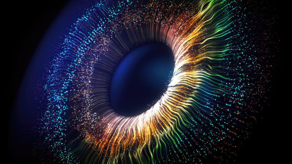 Particle lines weaving an eye.