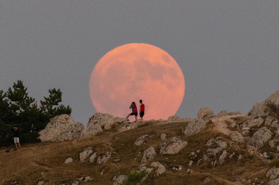 Sturgeon Full Moon Rising Behind Rocca Calascio, Italy