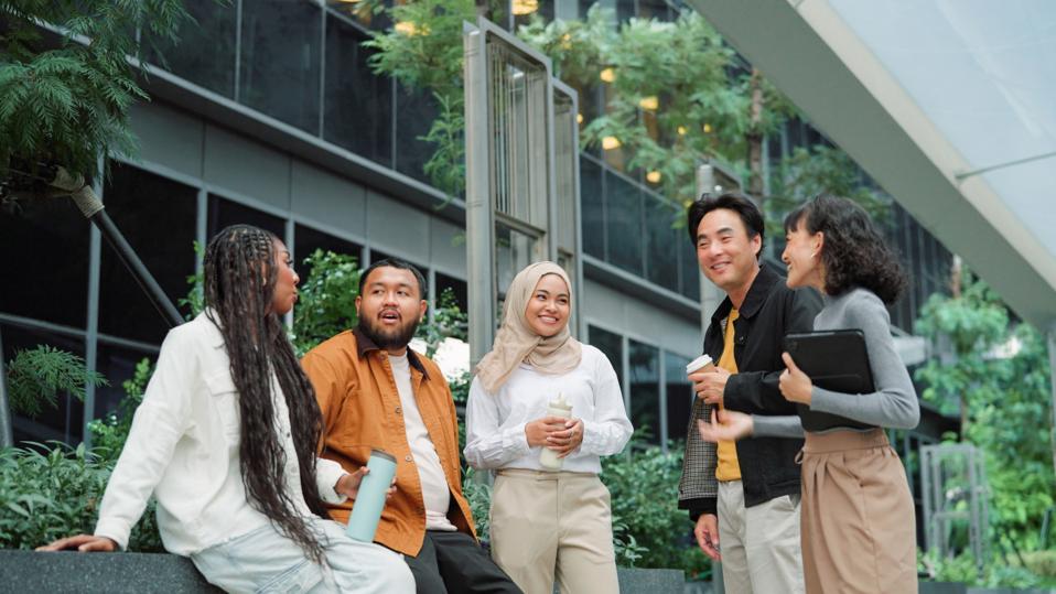 Business team talking during break