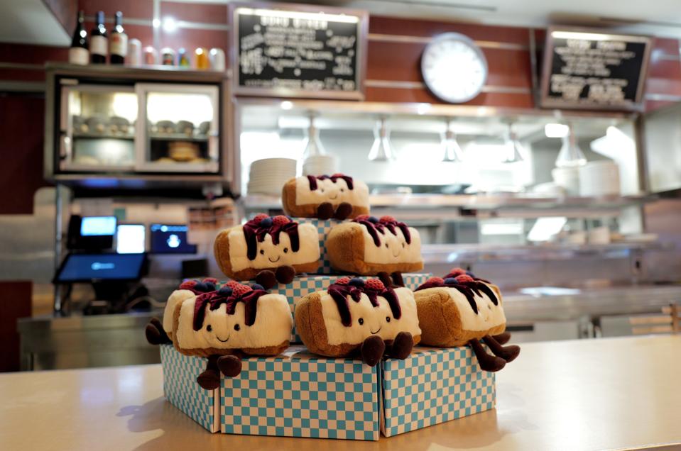Jellycat toys on a counter