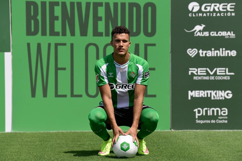 Colombian player Nelson Deossa being presented as a new Real Betis player in Spain.