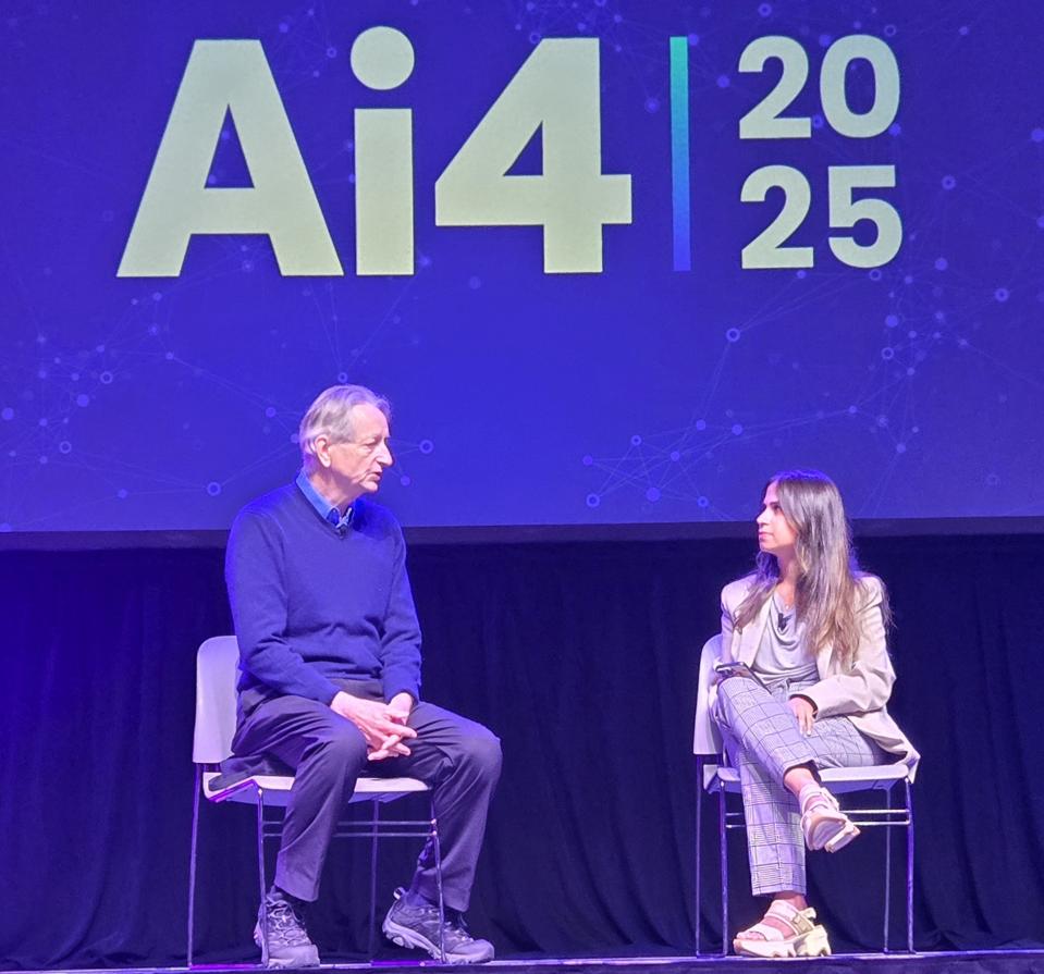 Geoff Hinton and Shirin Ghaffary speak at Ai4 2025 Conference in Las Vegas