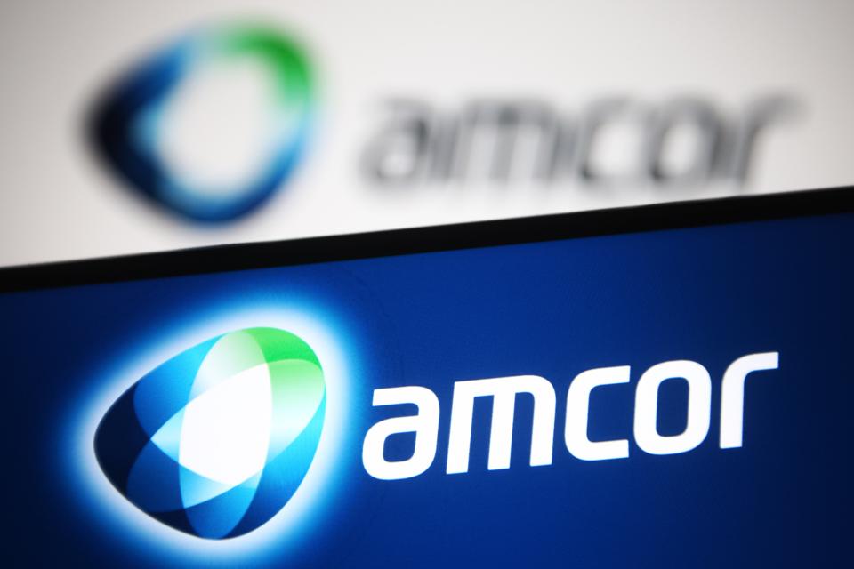 In this photo illustration an Amcor logo is seen on a...