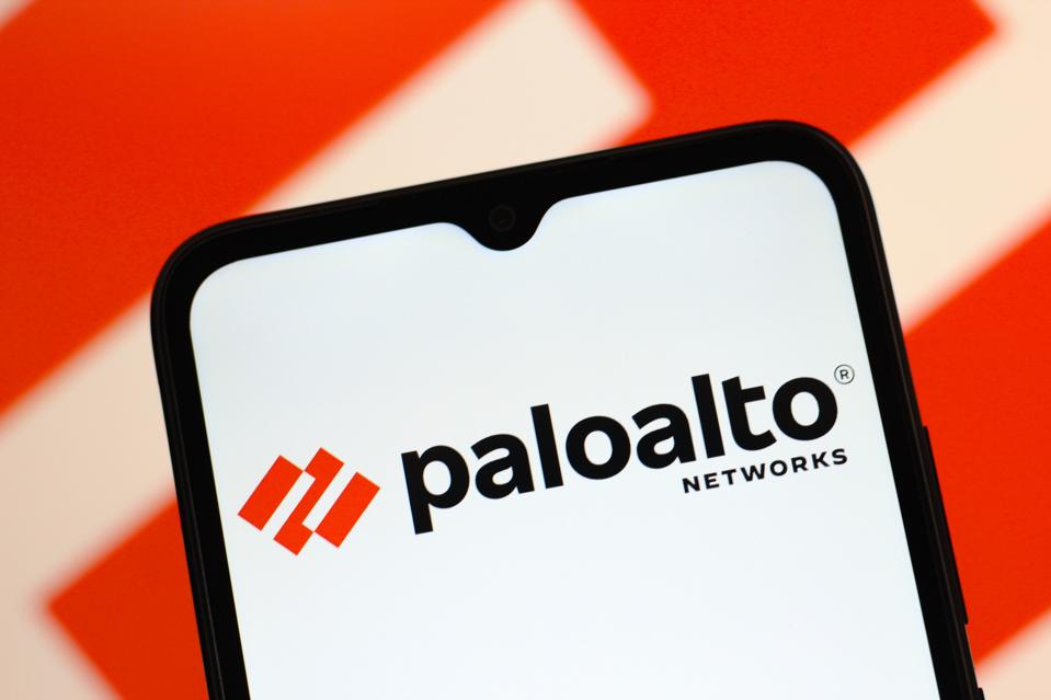 In this photo illustration, the Palo Alto Networks logo is...