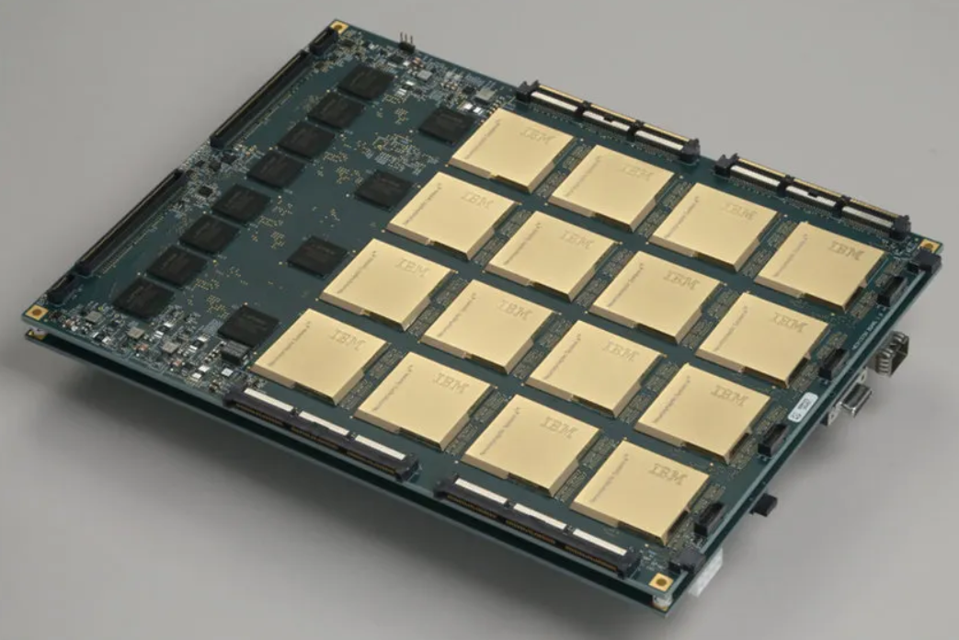 electronics PCB with 16 neuromorphic processors