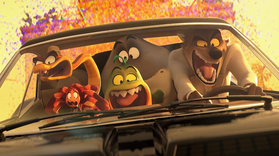 Snake (Marc Maron), Tarantula (Awkwafina), Piranha (Anthony Ramos), Shark (Craig Robinson) and Wolf (Sam Rockwell) in The Bad Guys 2