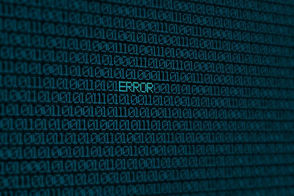 glowing blue binary code on screen with word error background concept