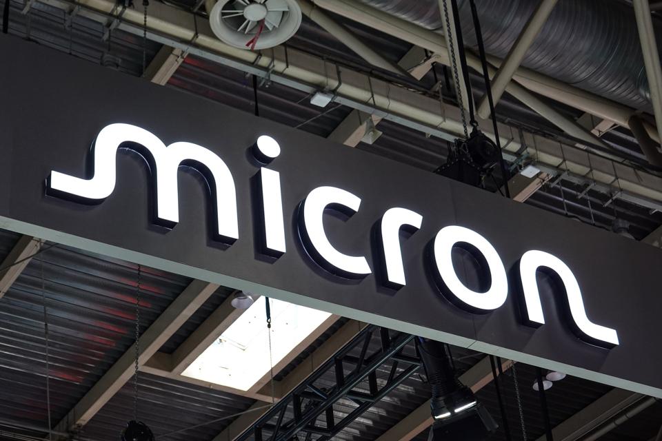 The illuminated "Micron" logo at the 3rd China International...