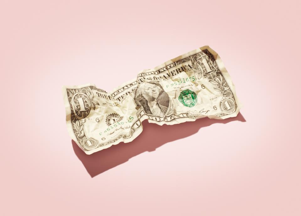 Crumpled 1 dollar note.