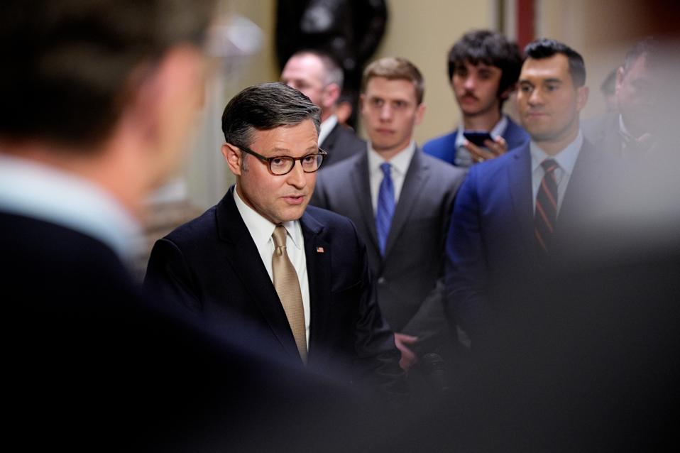 House Speaker Mike Johnson Speaks To Media On Capitol Hill On Last Day Of Session
