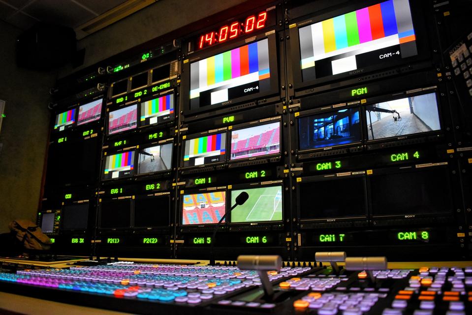 Equipment in outside broadcasting van.