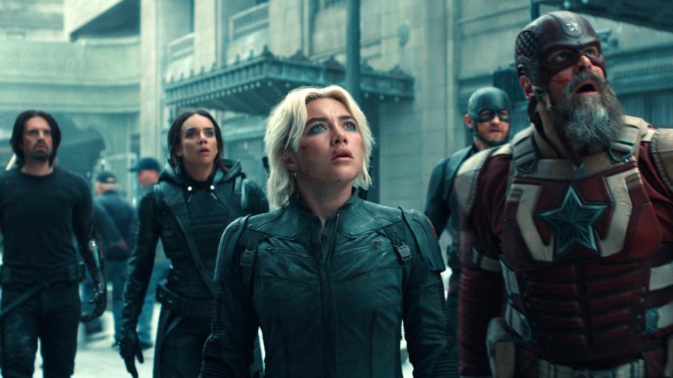 Sebastian Stan, Hannah John-Kamen, Florence Pugh, Wyatt Russell and David Harbour in "Thunderbolts*."