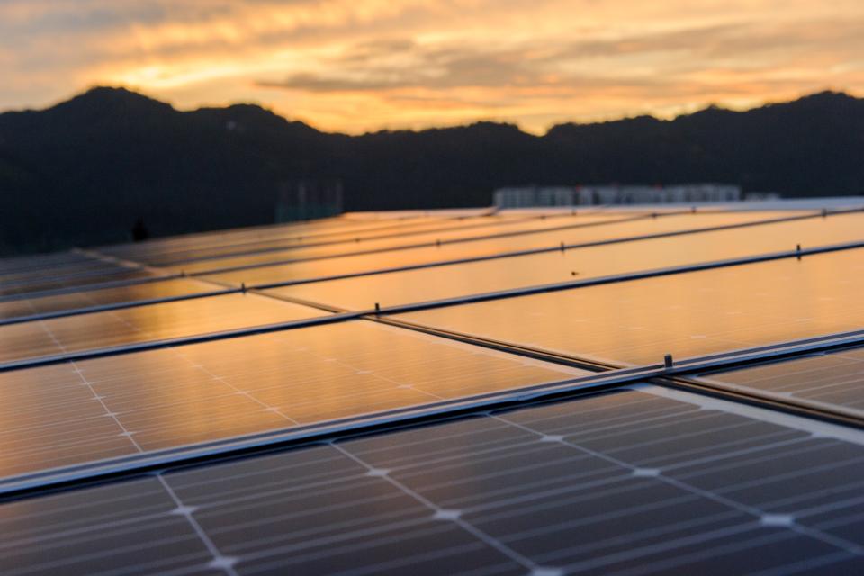 Solar cell panel with sunset