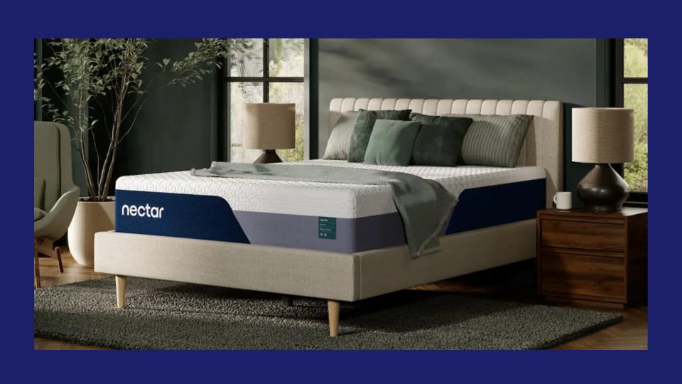 An image of the Nectar Premier Memory Foam Mattress on a dark blue background.