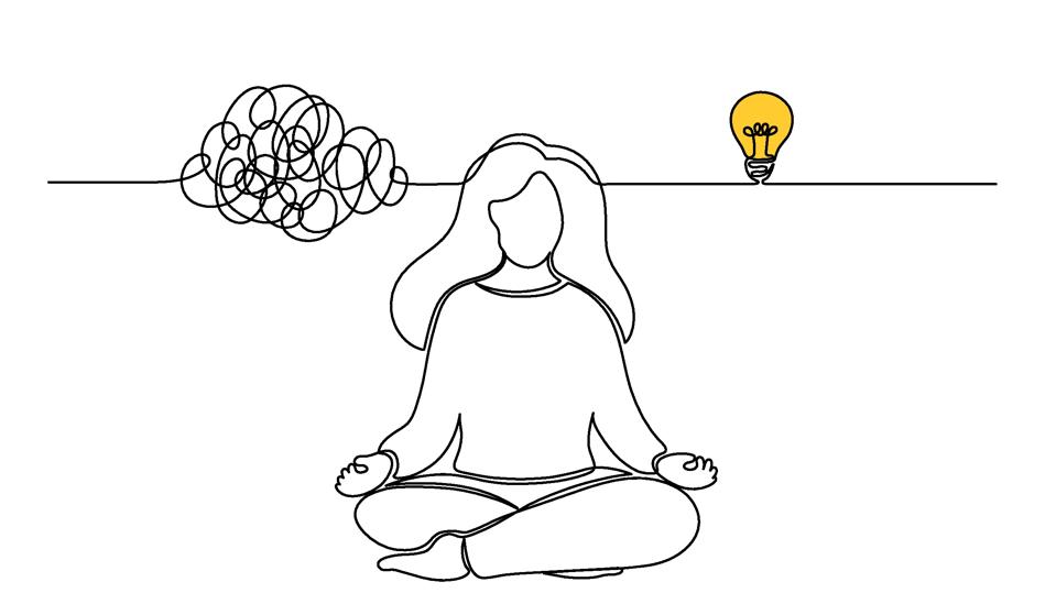 Woman come up with an idea after meditation.