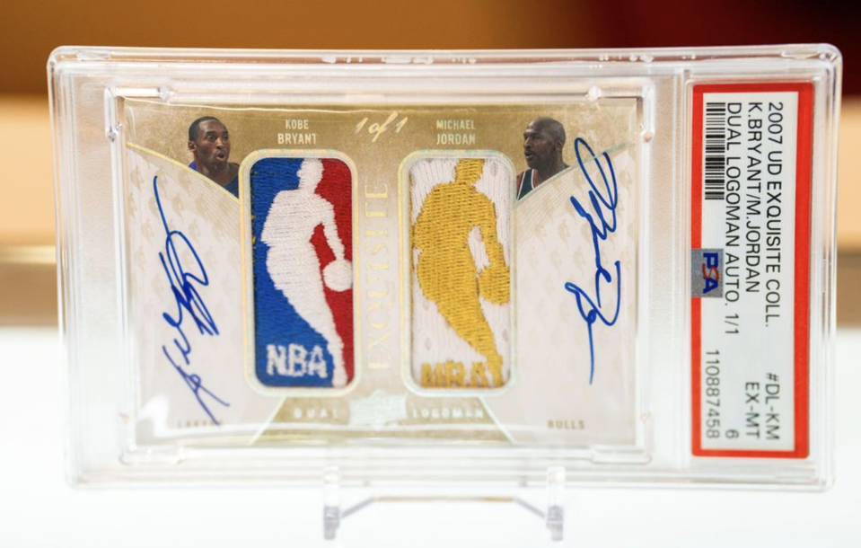 2007-08 Dual Logoman Autographed Kobe Bryant-Michael Jordan card.