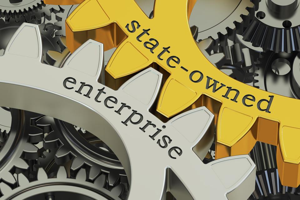 state-owned enterprise SOE concept on the gearwheels, 3D rendering