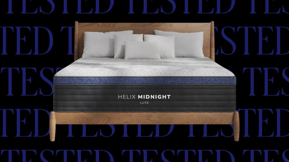The Helix Midnight Luxe against a blue and black background that says "tested."