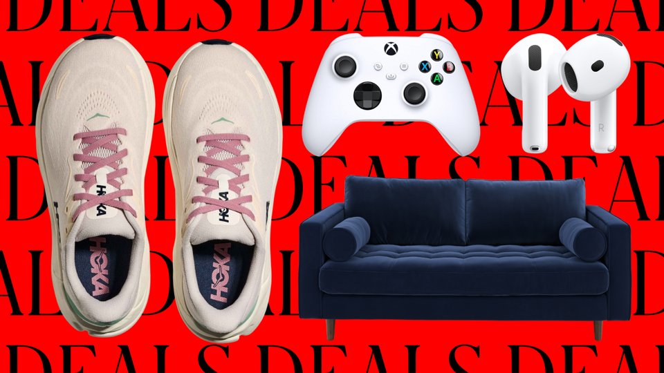 A collage of four best-selling products on a red and black "Deals" background 